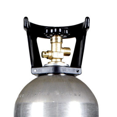 Beverage Elements 35 lb CO2 cylinder aluminum valve closeup